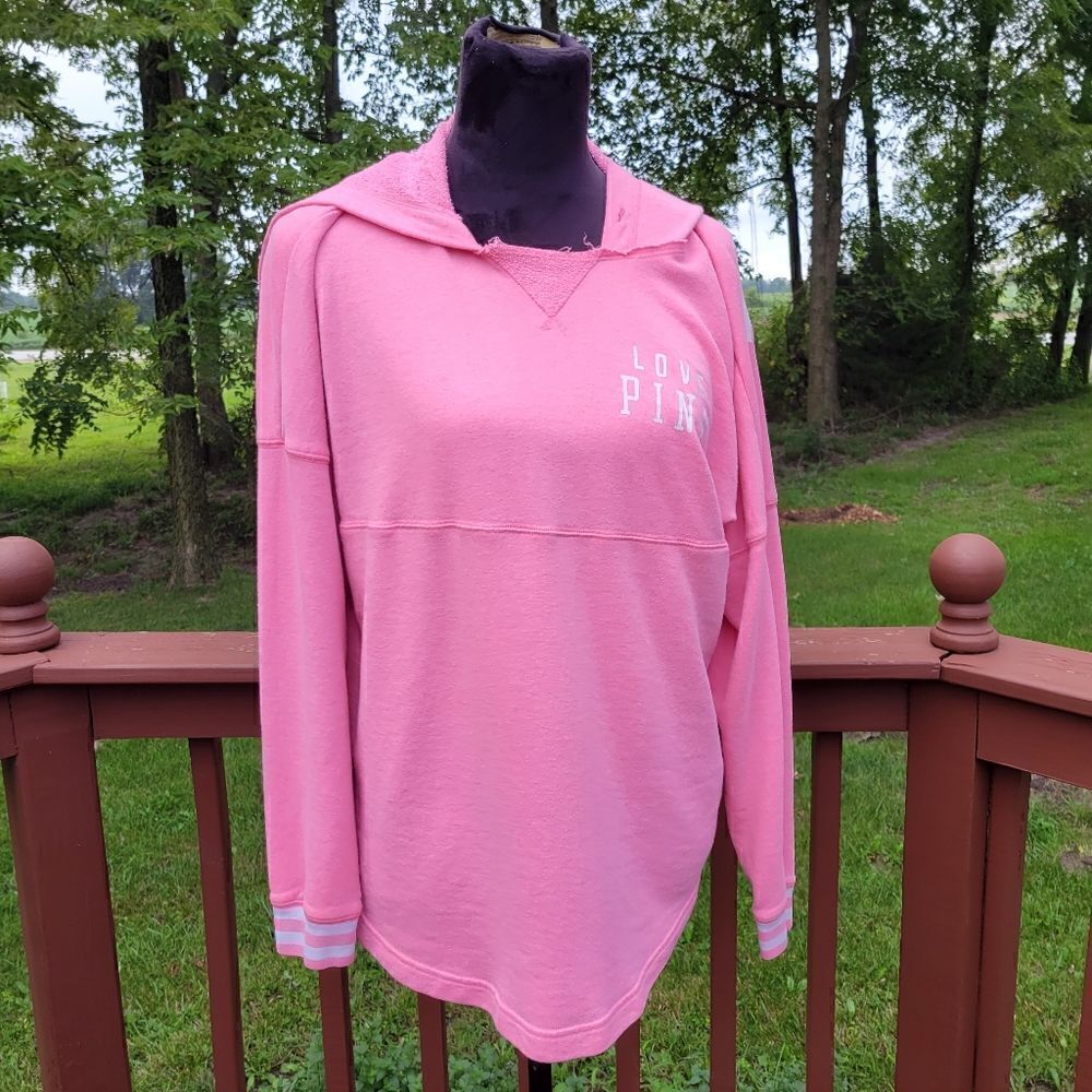 Love Pink Ladies Hoodie Pullover Long Sleeve Logo Dolman Sleeve Pink, Sz Med